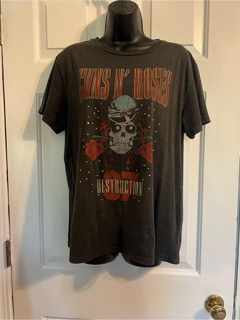 Lucky Brand Black Guns N' Roses Graphic Tee with Red & Cream Accents